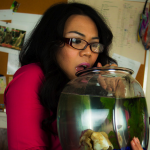 Lead actress with fishbowl.