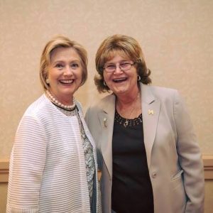 Hillary Clinton with delegate Babs Siperstein.