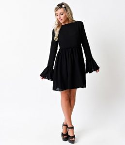 uv-1960s_mod_style_black_chiffon_bell_sleeved_bradley_flare_dress